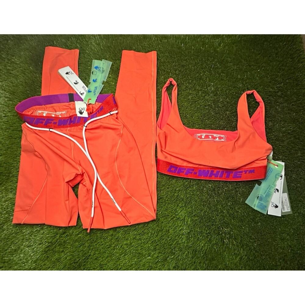 Off-White W SS22 Coral Red Orange L NWT Activewear Set Bra + Leggings Stretch
